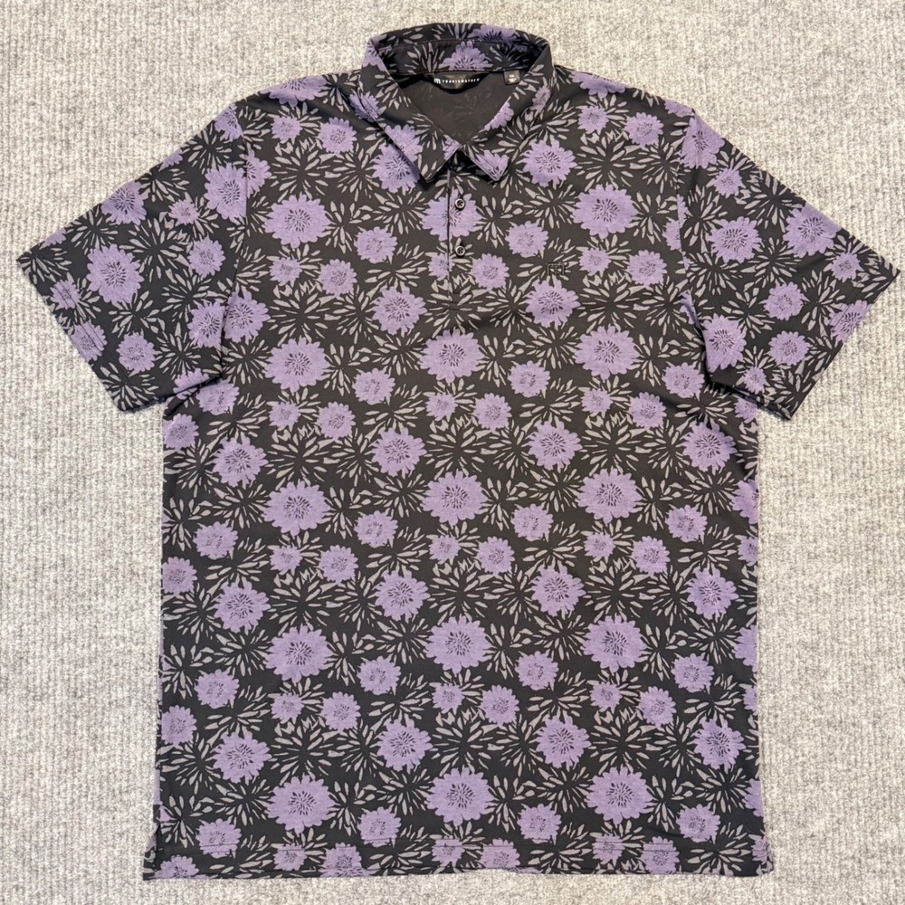 TravisMathew‎ Not Happening Floral Print Men's Golf Polo Shirt Purple Black XXL - Picture 3 of 6